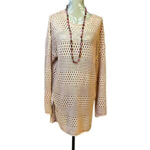 Blush pink crochet knit sweater